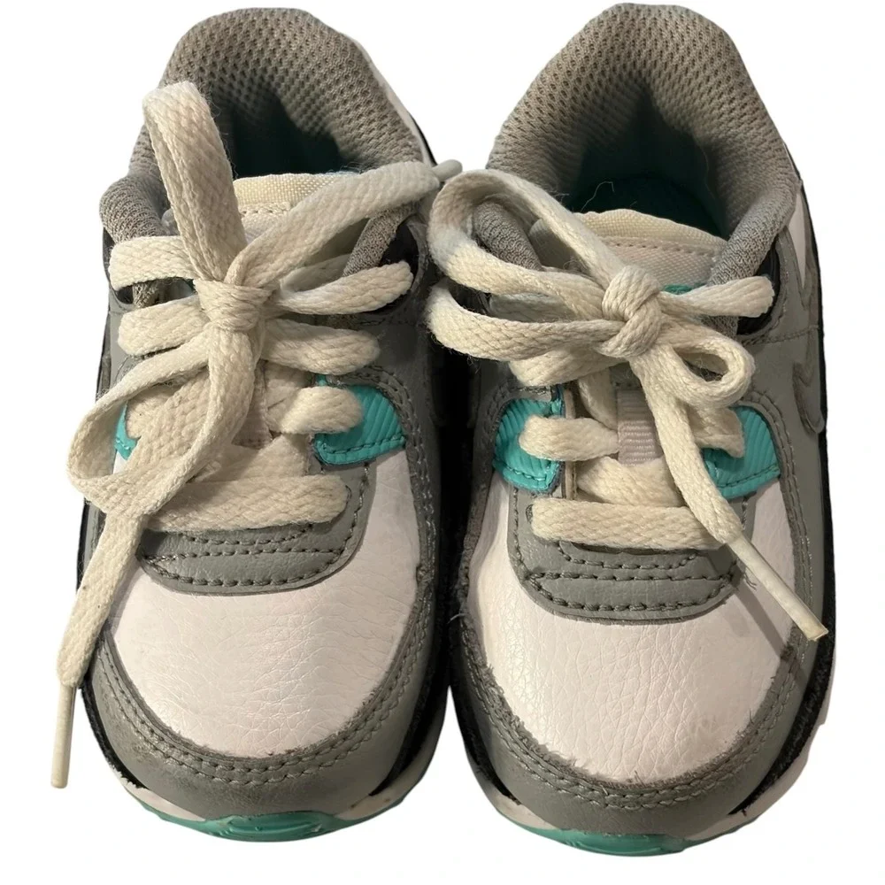 Nike Air Max 90 Toddler 4C White Aurora Green Grey CD6868-102 Sneaker‎